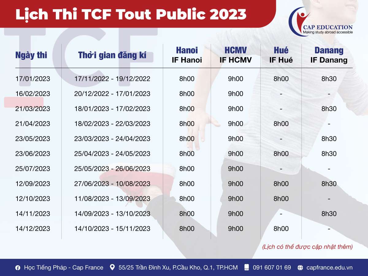 Lịch Thi TCF 2023