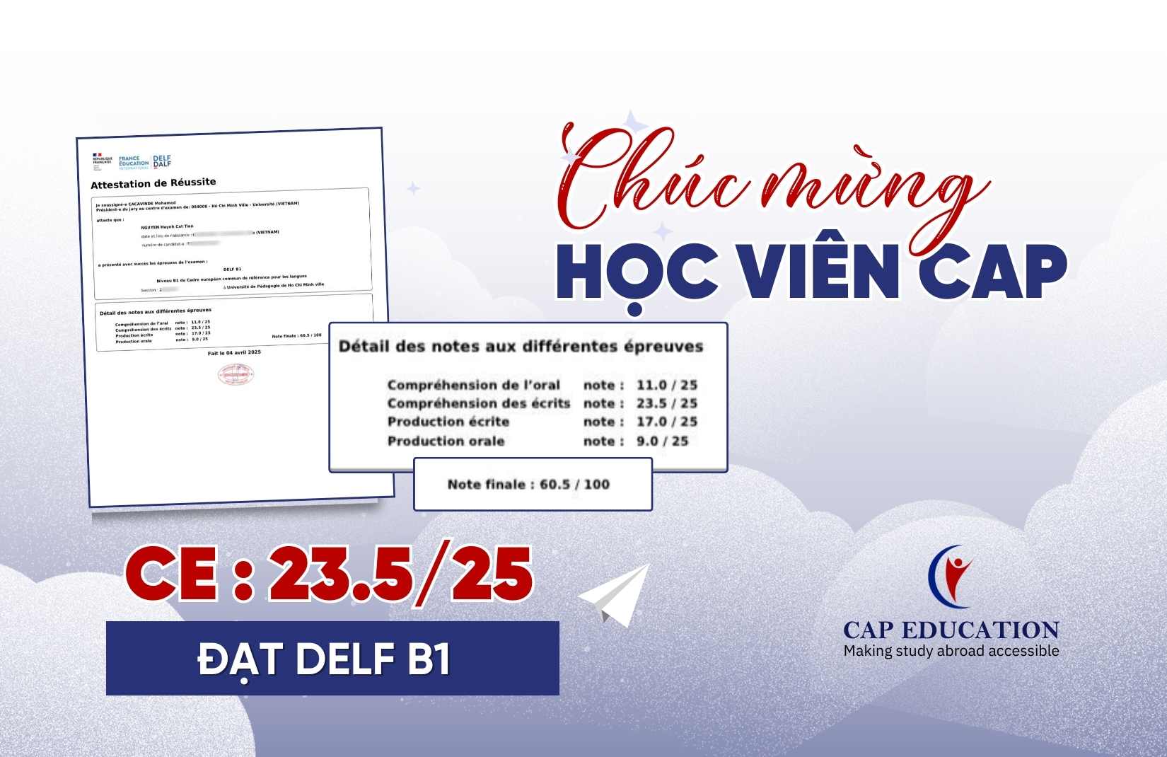 Học Viên CAP Bứt Phá Đạt DELF B1 Với Điểm Đọc Hiểu Kịch Trần