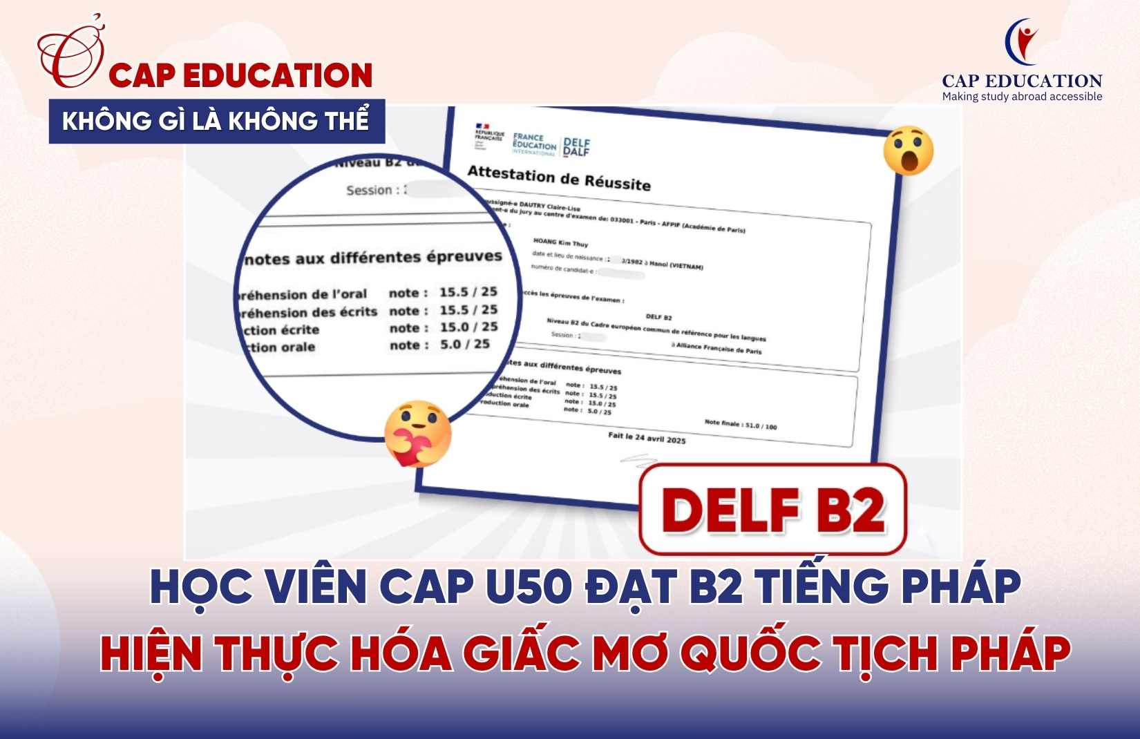 Học Viên CAP U50 Đạt B2 Tiếng Pháp Hiện Thực Hóa Giấc Mơ Quốc Tịch Pháp