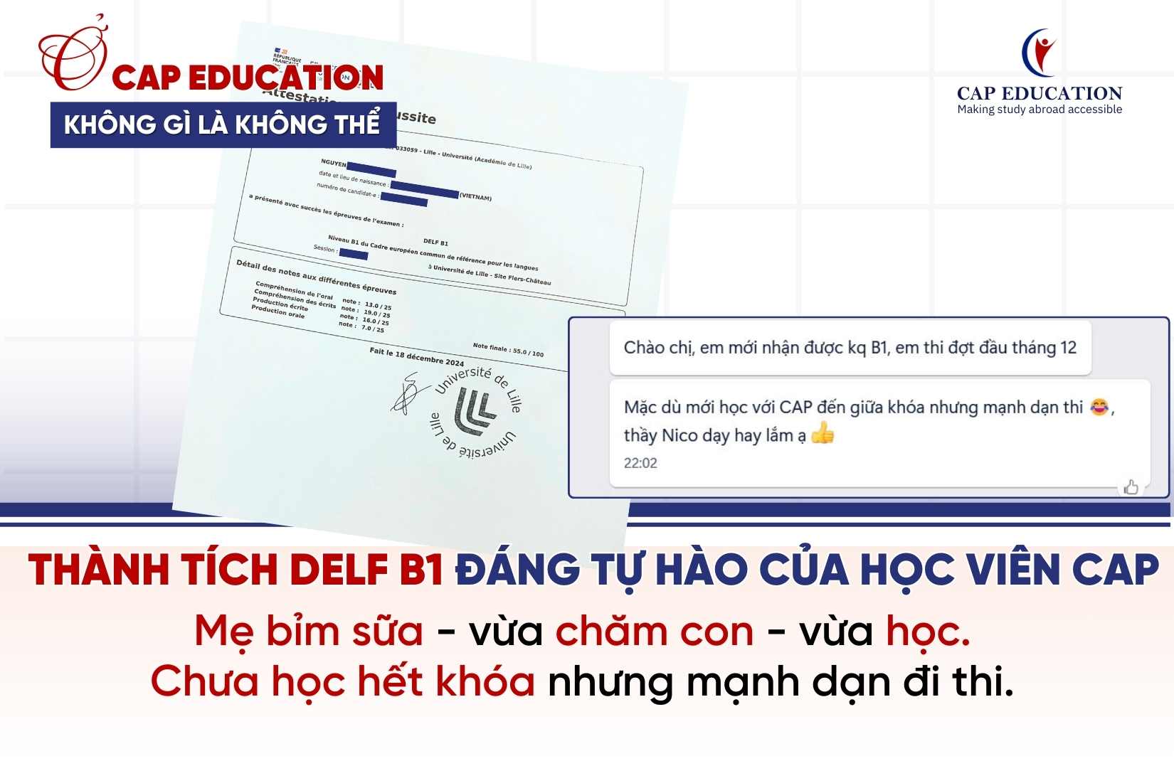 Thành Tích DELF B1 Đáng Tự Hào Của Học Viên CAP