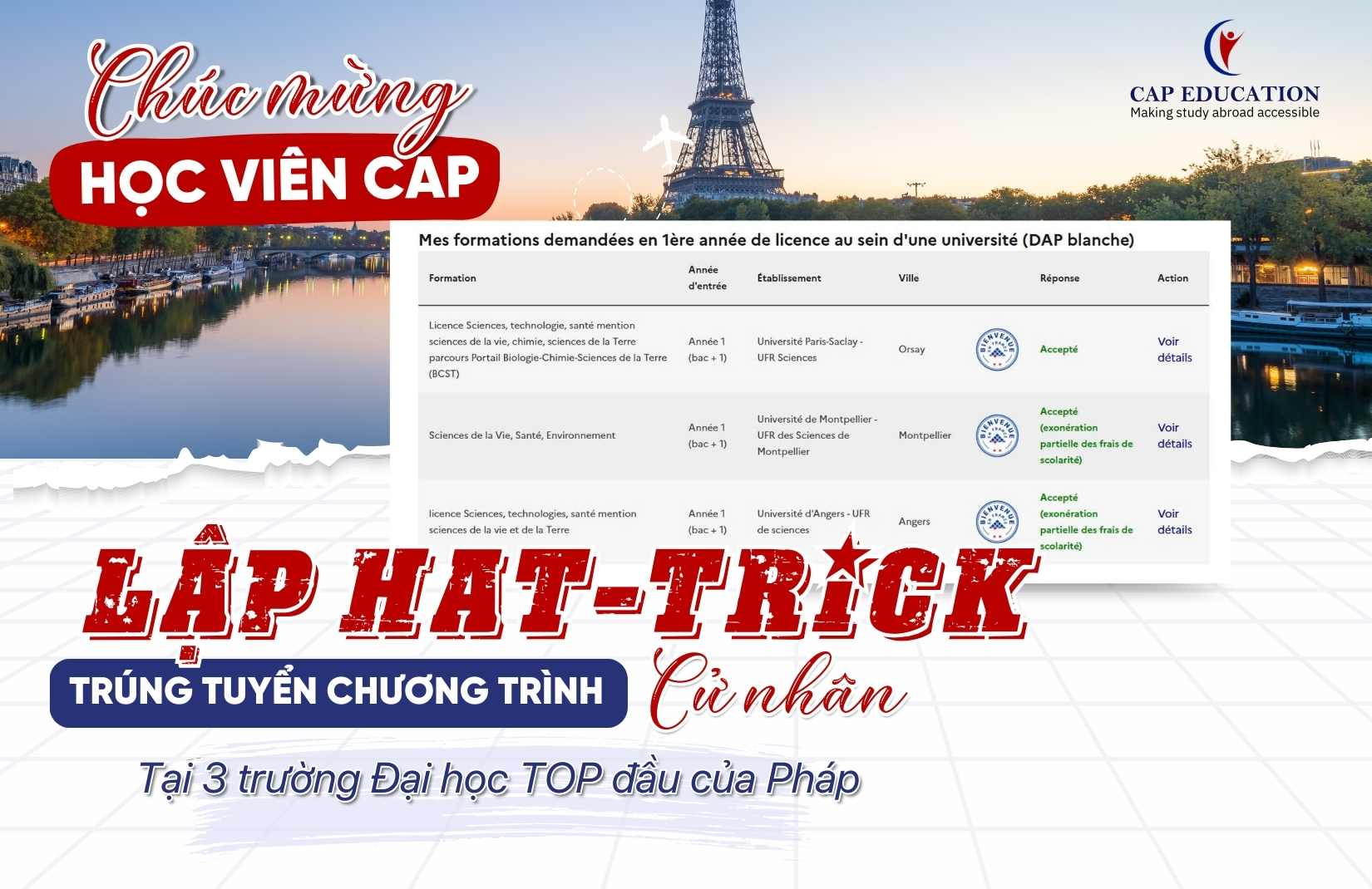 Tự Hào Học Viên CAP Trúng Tuyển Cả 3 Nguyện Vọng Vào Các Trường Top Đầu Của Pháp